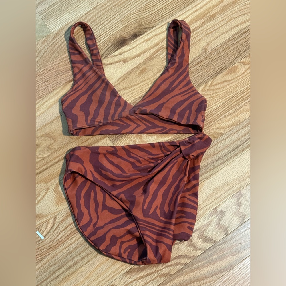 Skatie Zebra Print Bikini in Rust